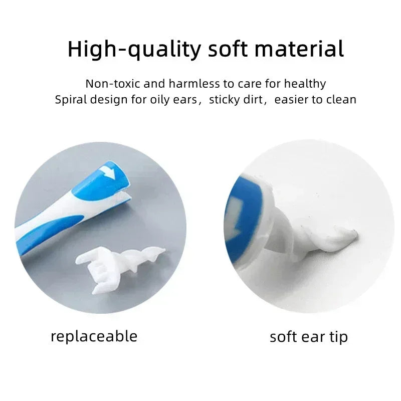 Soft Silicone Ear Wax Removal Tool with 16 Spiral Replacement Heads Ear Cleaning Ear Cleaner Plugs for Ear Care