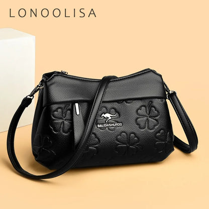 3 Layers Vintage Knurling Shoulder Crossbody Bags for Women Designer Retro PU Leather Ladies Purse Handbags Casual Messenger Bag