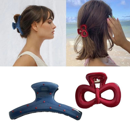 2Pcs/set Vintage Blue Polka Dot Red Bow Hair Clip Shark Claw Clamp Hairpin Barrette Korean Hair Headwear Accessory 2030