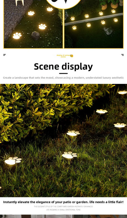 Outdoor  Paw Print Lights LED Solar Light Waterproof Dog Cat Animal Paw Print Light Path Lawn Lamp for Garden Patio Lawn Camping