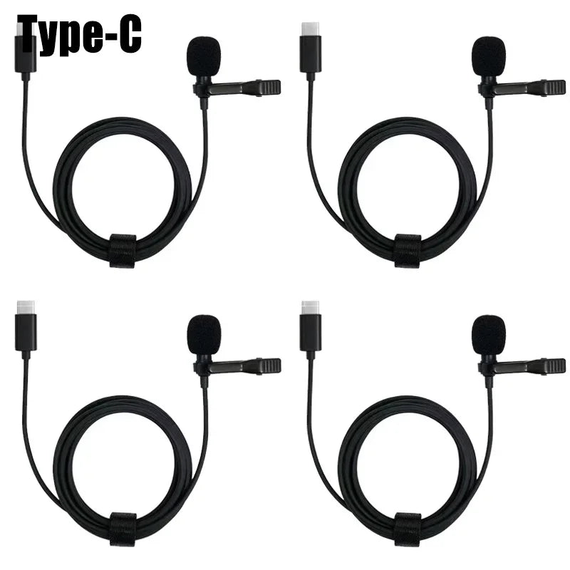 1-5pc Portable Lavalier Microphone Metal Clip Lapel Mic Wired 3.5mm/Type-C/USB For Mobile Phone Laptop DSLR Camera Lound Speaker