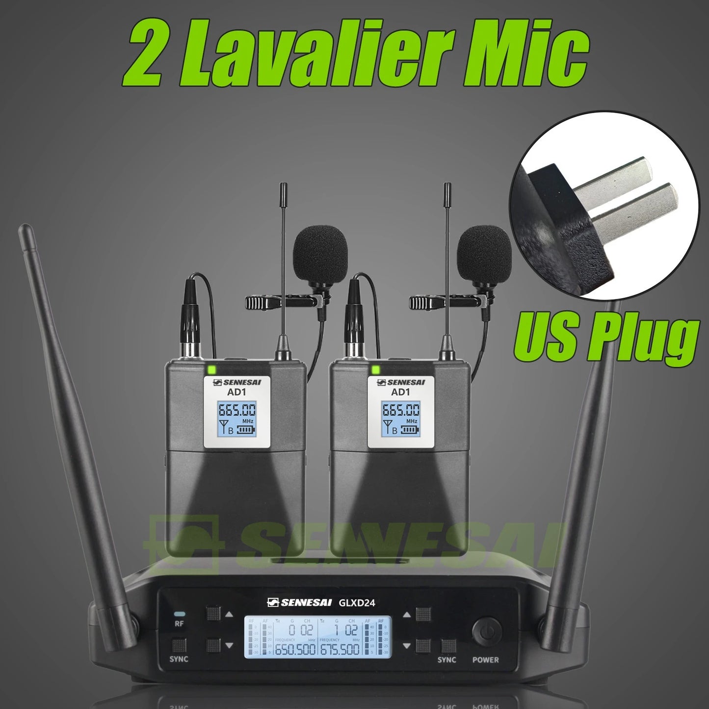 SENNESAI GLXD24 B58 Professional Dual Wireless Microphone 600-699MHz System Stage Performances UHF Dynamic 2 Channel Handheld