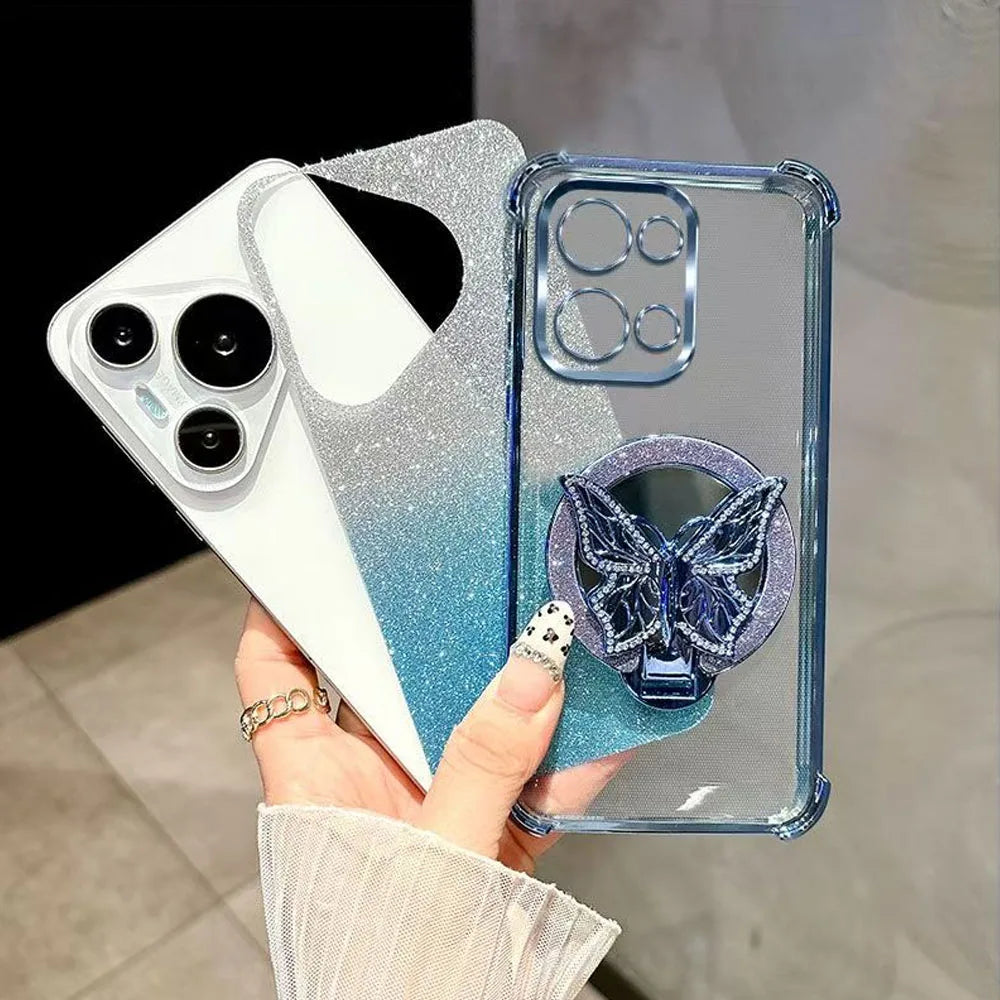 Glitter Mirror Butterfly Bracket Magnetic Holder Case for vivo V50 Lite vivo V50 V60 V40 V30 Lite V30 Pro Shockproof Clear Cover