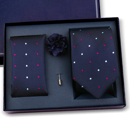 Elegant Ties For Men Classic Paisly Neck Tie Pocket Square Brooch Set With Gift Box Mens Business Wedding Suit Accessories