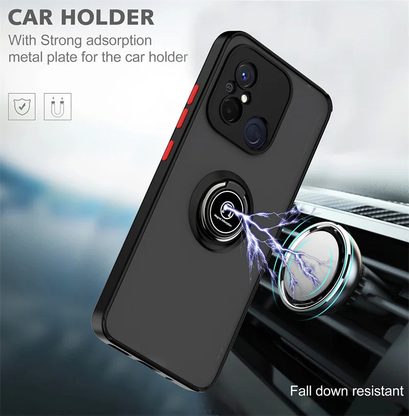 Funda For Xiaomi Redmi 12C 4G Case Armor Magnetic Holder Ring Bracket Case For Redmy 12C 12 C Redmi12C Matte Hard PC Back Cover