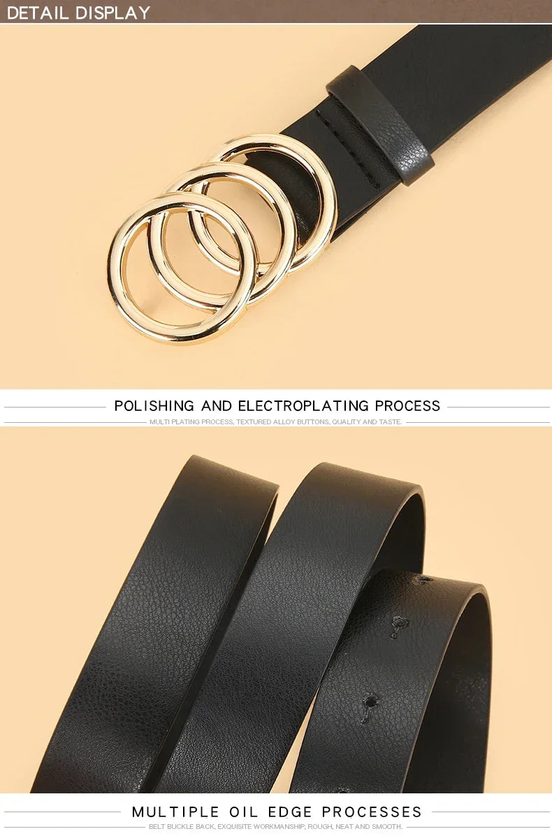 3pcs Women'S Belt Set - Chic  Versatile for Jeans, Dresses  Classic Belts with Dual Triple Ring Buckles, Elegant Solid Colors