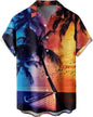 Summer Men's Gradient Sketch Coconut Tree 3D Printed Shirt, Vintage Hawaiian Tropical Quick Drying Loose Shirt