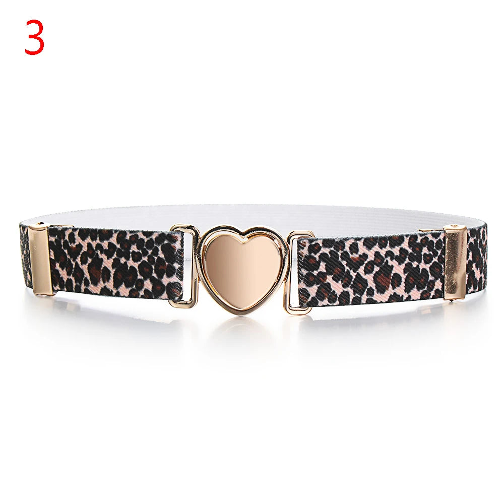 2022 Children Stretch Belts Girls Multicolor Adjustable Elastic Waist Belts with Heart Shape Buckle Waistband Accessories