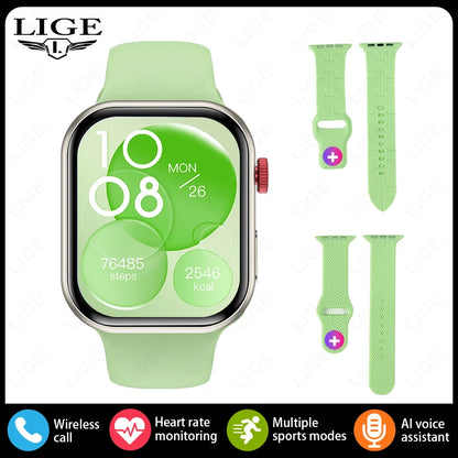 LIGE New 2.01-inch Smart Watch Men Women Heart Rate Health Monitor HD Bluetooth Call Waterproof Sport Smartwatch for Android iOS