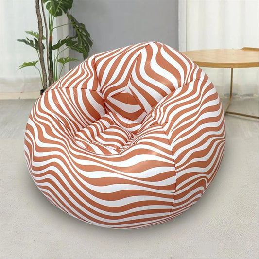 Portable Lazy Sofa Ball Shape Striped Inflatable Sofa for Outdoor Camping Picnic Comfortable Seat Cushion with Carry Bag