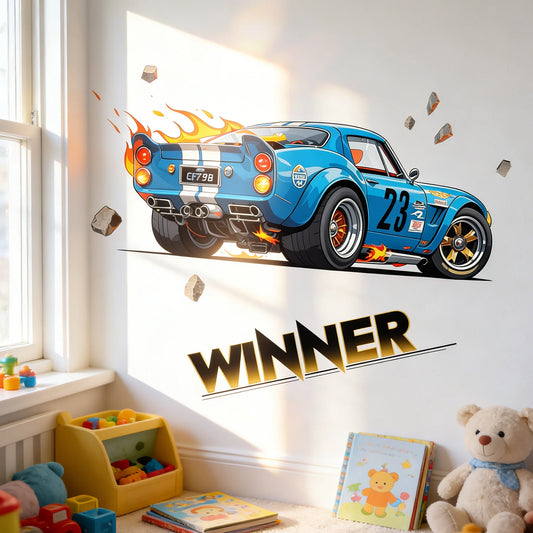 Children's Room Wall Decor Racing Stickers PVC Self-Adhesive Car Decals for Bedroom Closet Door Beautification