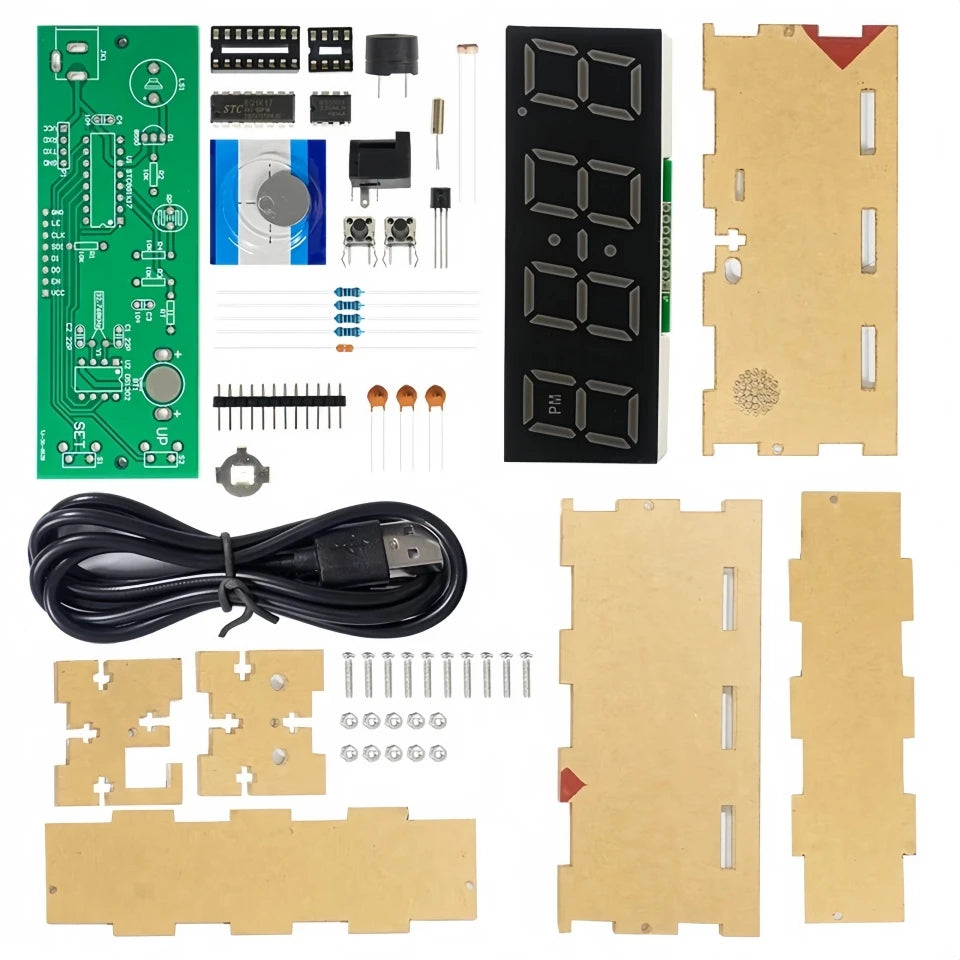 Colorful DIY Digital Clock Kit Display Date Week Temperature Alarm Soldering Project Learning Practice Solder Diy Electronic Kit