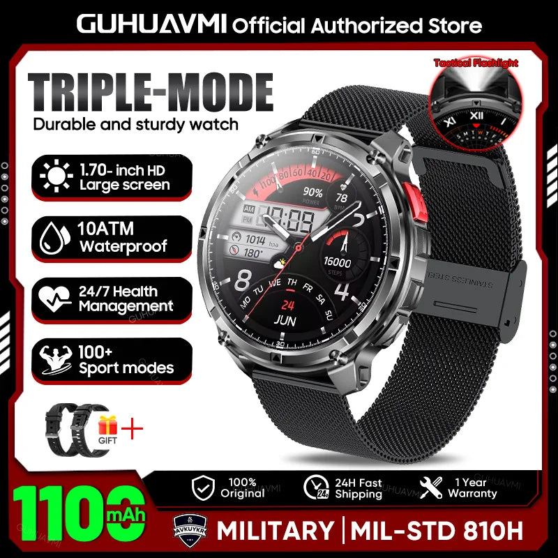 2026 New T-REX3 1100mAh Battery SmartWatch 10ATM Waterproof Compass Altitude HD Bluetooth call Sports Flashlight Smart Watch Men