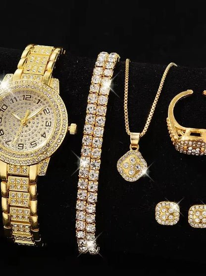 2pcs/set Luxury Women Gold Watch Fashion Ladies Quartz Diamond Wristwatch Elegant Female Bracelet Watches Set