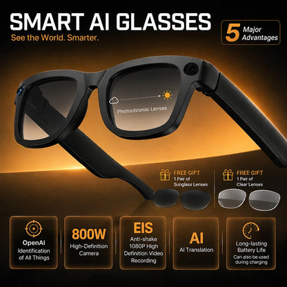 2026 New Smart Glasses 800W HD Camera AI All Things Recognition Recording and Video Calling Real-time Translation Smart Glasses