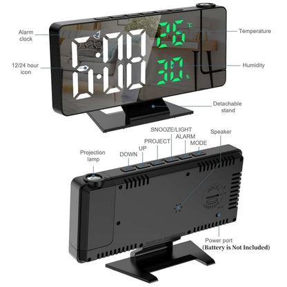 180° Rotation Projection Digital Alarm Clock Temperature Humidity Night Mode Snooze 12/24H USB Powered Projector Table LED Clock