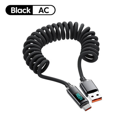 120W Spring Cable USB Type C To Type C Fast Charging LED Digital Display For iPhone 15 16 Samsung Huawei USB C To USB C Cable