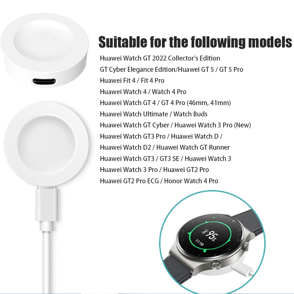 Wireless Integrated Charger for Huawei Watch 5 4 3 D Ultimate Buds GT6 GT5 GT4 GT3 GT2 Pro ECG GT Cyber Runner 2022
