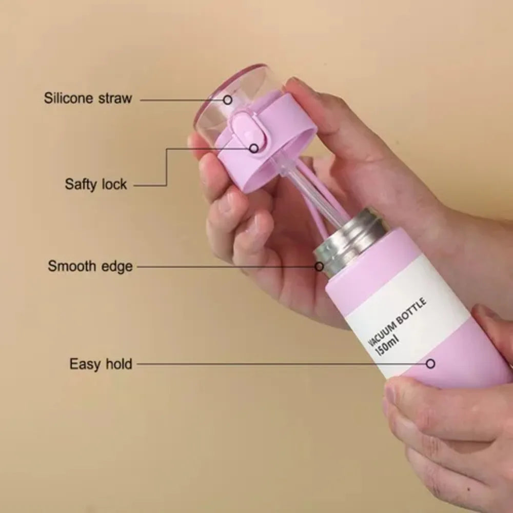 Cute Mini Thermos Cup with Straw Stainless Steel Pocket Insulated Bottle Portable Mini Kawaii Kids Water Cup Drinkware Thermos