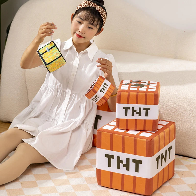 New Tnt Plush Pillow Cube Bomb Toy Key Chain Pendant Soft Plush Stuffed Toys Xmas Birthday Gifts For Kids Spoof Decoration