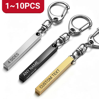 1-10PCS Stainless Steel Personalized Keychain Custom Engraved 4 Sides DIY Name Text Key Ring Gift for Men Women Keyrings DP039