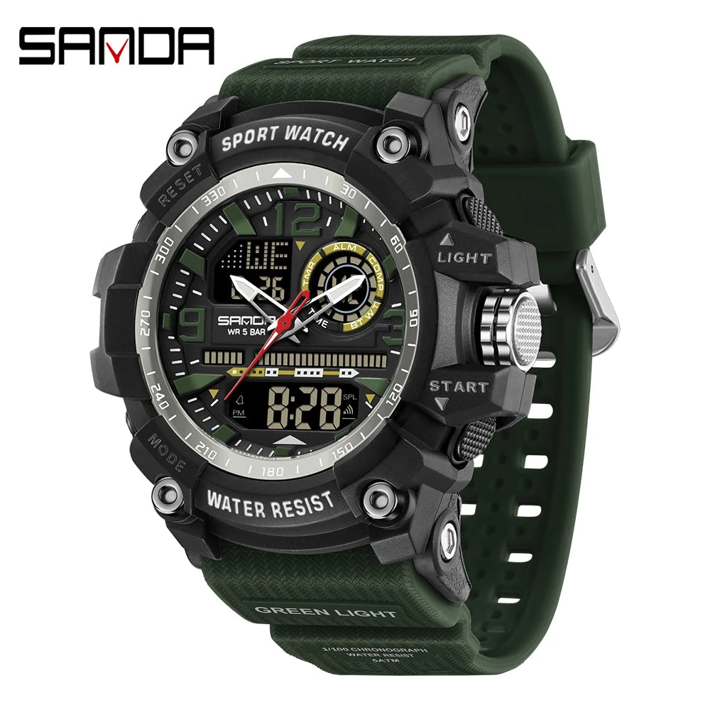 SANDA 3367 Men's Electronic Watch Large Dial Multi Functional Outdoor Waterproof Student Sports Electronic Watch