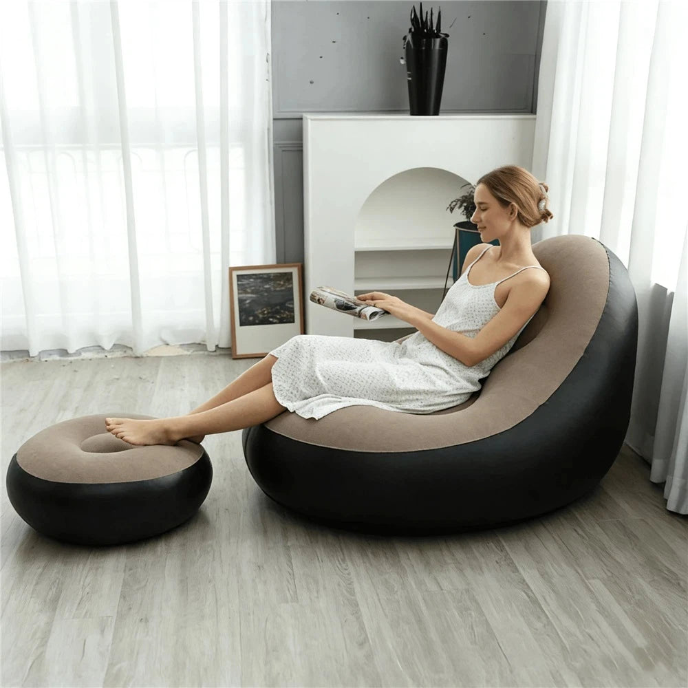 Portable Inflatable Lazy Sofa with Footstool, Hot-Selling Outdoor Camping Lounger, Waterproof Wear-Resistant Air Mattress for Na
