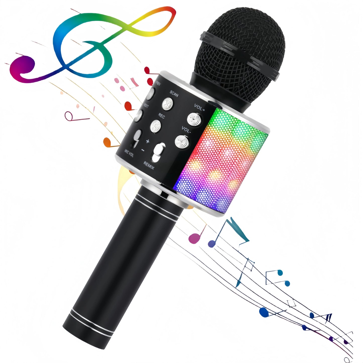 Handheld Bluetooth Microphone Speaker, 5 Voice Changer (Kid/Male/Female/Electronic), HIFI Sound, LED Light,  Portable KTV