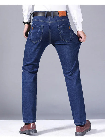 Men Fashion Straight Jeans Men 2025 New Stretch Slim Fit Pants Comfortable Soft Business Denim Trousers Male Brand Clothing