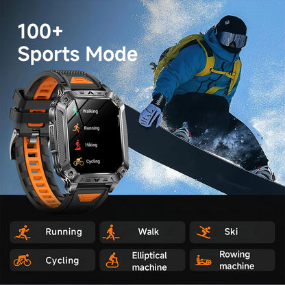 LIGE Wojskowy Inteligentny Zegarek 2.01'' Ekran HD Outdoor Sportowy Męski Zegarek SOS Czerwony Alarm Migająca Latarka Monitor Zdrowia Smartwatch