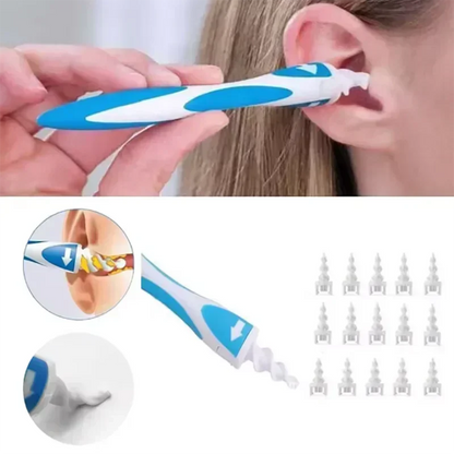 Soft Silicone Ear Wax Removal Tool with 16 Spiral Replacement Heads Ear Cleaning Ear Cleaner Plugs for Ear Care