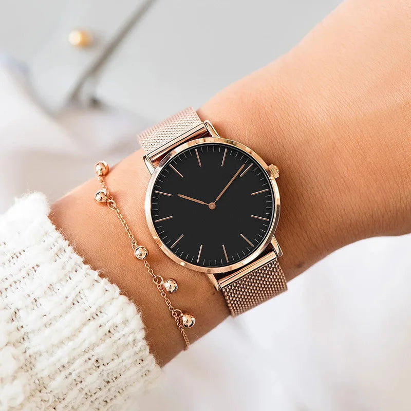Ultra-thin Fashion Watch Women Luxury Metal Mesh Belt Ladies Quartz Wristwatches Minimalist Elegant Woman Watches reloj mujer