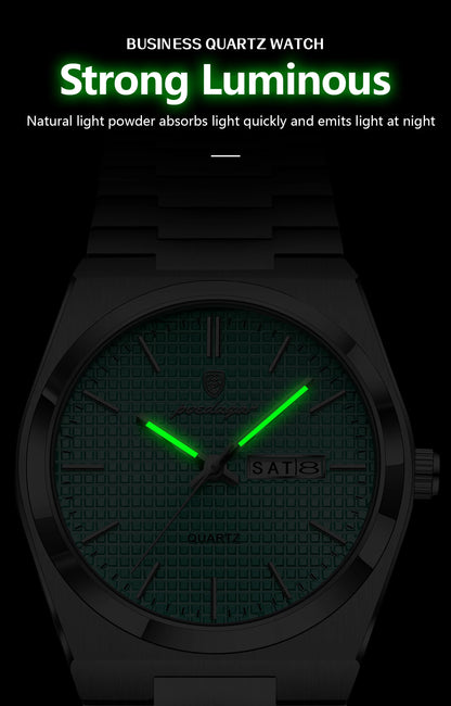 POEDAGAR Trendy Casual Man Watch Luminous Waterproof Stainless Steel Classic Men Wristwatch Date Week Men's Quartz Watches Reloj