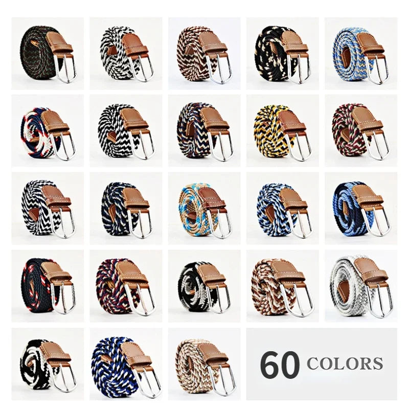 Women Casual Knitted Elastic Belt Pin Buckle Webbing Strap Woven Canvas Braided Stretch  - Belts for Men