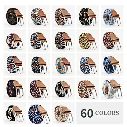 Women Casual Knitted Elastic Belt Pin Buckle Webbing Strap Woven Canvas Braided Stretch  - Belts for Men