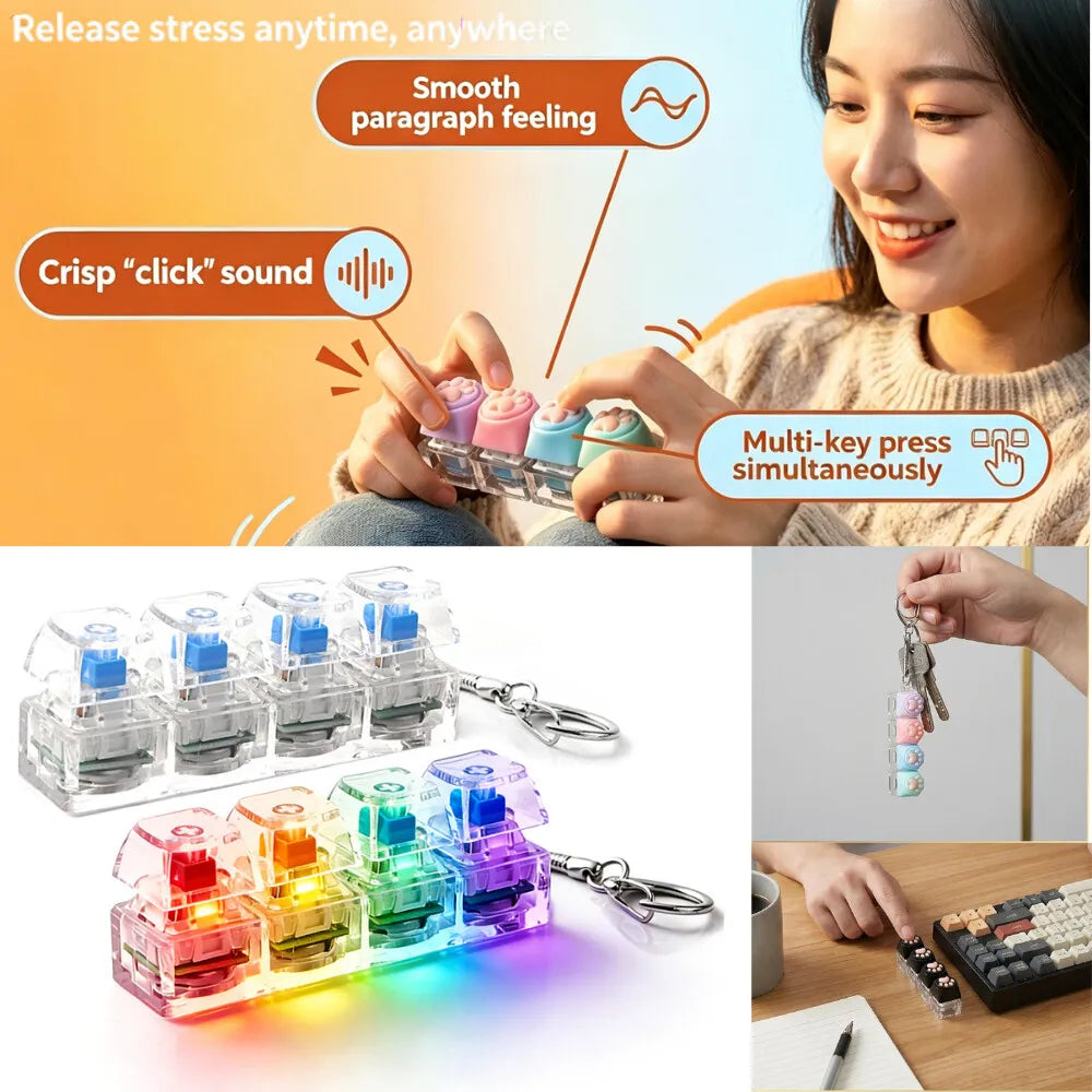 Cat Claw/Gyro Button Decompression Toy Mechanical Keyboard Shaft Tester Luminous Keyboard Keychain for Pressure Release