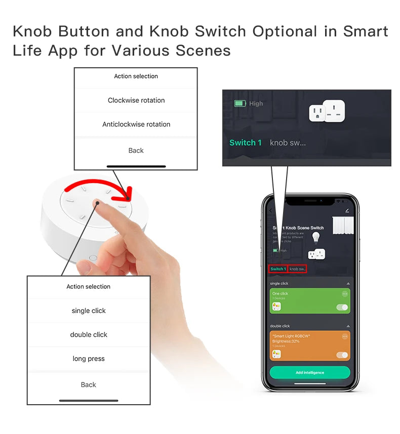 Tuya ZigBee Smart Knob Switch DIY Wireless Scene Button Rotatable Dimmer Switch Home Appliances Automation Linkage Remoter