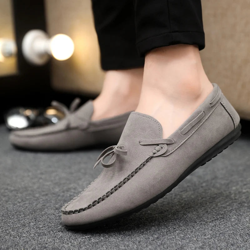 Summer Leather Loafers For Men Moccasins Comfy Faux Suede Casual Shoes Man Slip-on Shoes Breathable Non-slip Men's Driving Shoes