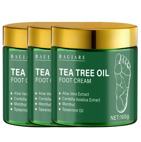 Tea Tree Oil Foot Cream with Aloe Vera, Centella Asiatica, Menthol & Spearmint Oil, Moisturizes & Nourishes, Softens Feet