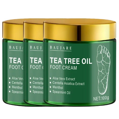 Tea Tree Oil Foot Cream with Aloe Vera, Centella Asiatica, Menthol & Spearmint Oil, Moisturizes & Nourishes, Softens Feet