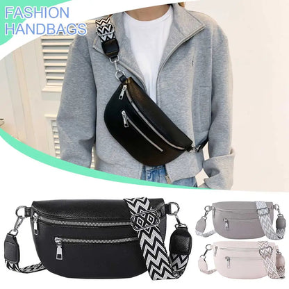 2024 Luxury Designer Women's Chest Bag PU Leather Wide Strap Shoulder Crossbody Bag Female Fashion Fanny Pack Banana Waist Bag