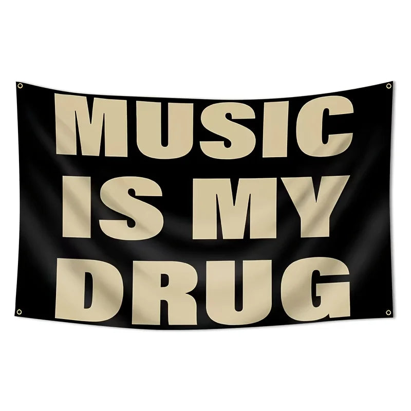 VIKAMA Music Is My Drug Personality Quotation Tapestry Music Lover Bedroom Music Studio Hanging Cloth Home Decoration