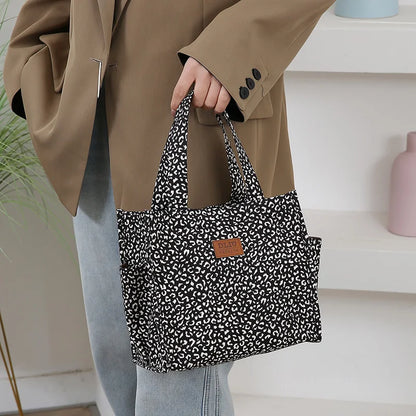 New floral print thickened fabric handbag, lunch bag, portable lunch box storage bag, zipper design, multifunctional tote