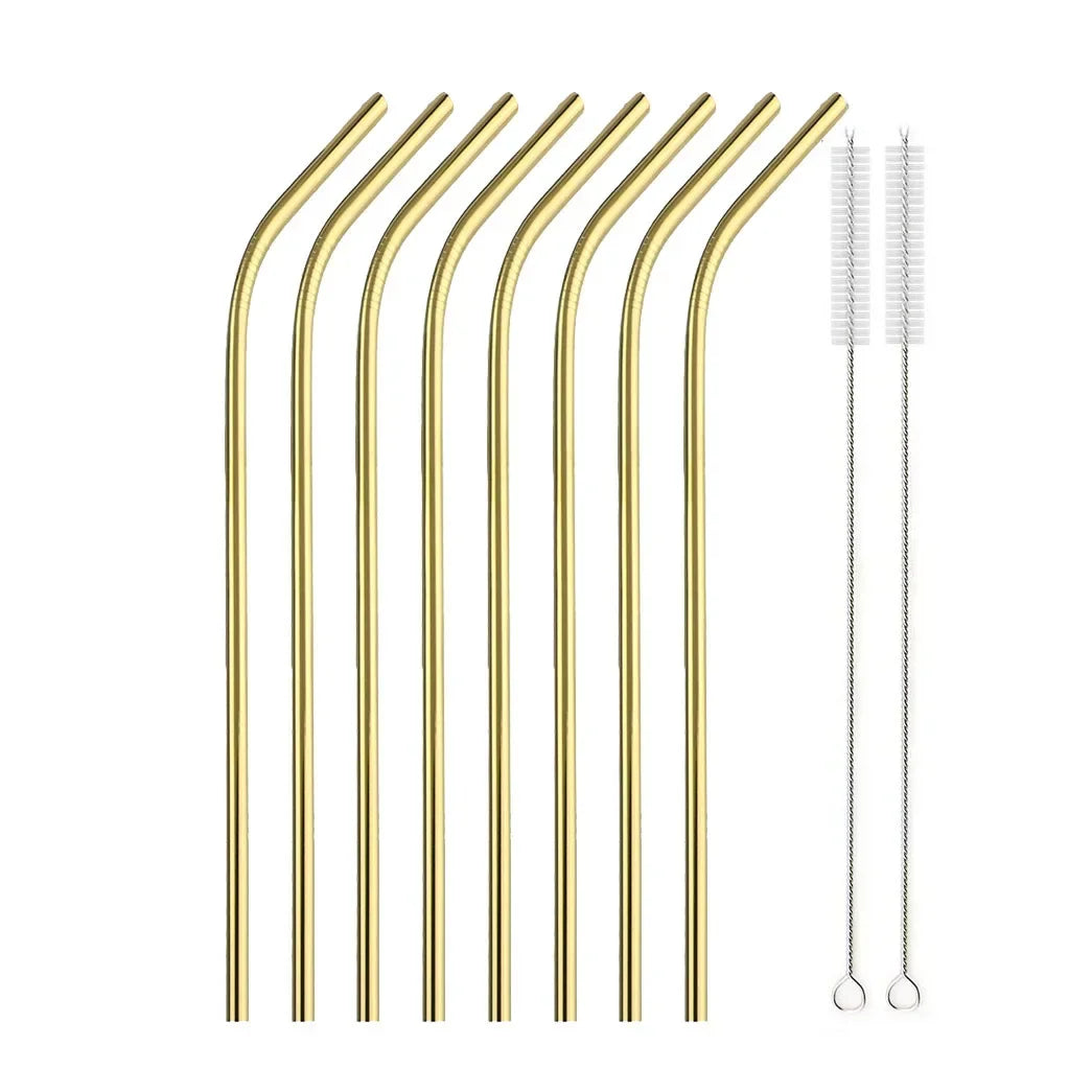 5/10Pcs Reusable Drinking Straw 304 Stainless Steel Straws Straight Bent Metal Straw with Cleaner Brush Pouch Wholesale