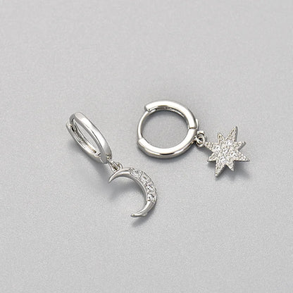 Fashion Stainless Steel Zircon Star Hoops Earrings For Women Vintage Crystal Zirconia Circle Earrings Punk Unisex Rock Jewelry