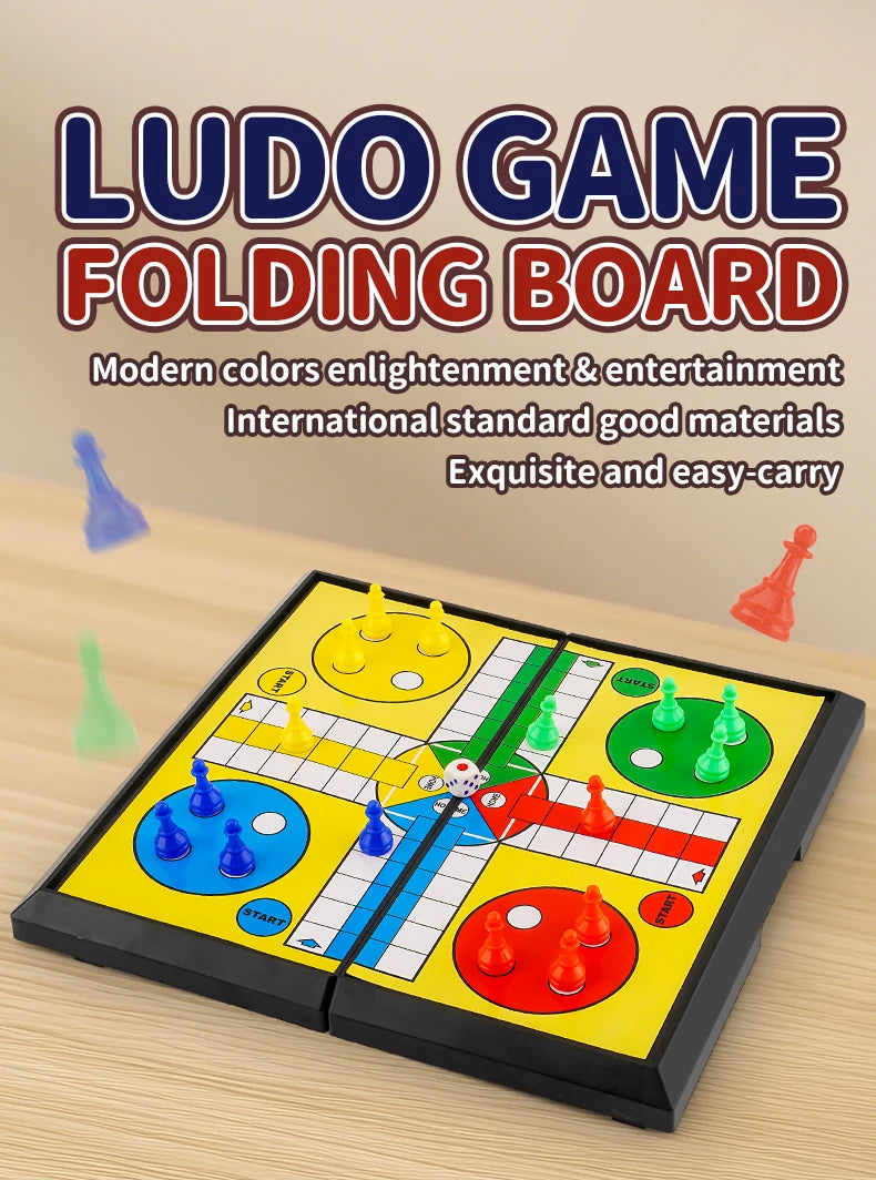International Ludo Board Game for Kids: Portable Folding Chess Set, Educational Toy, Party Table Game for Elementary Students