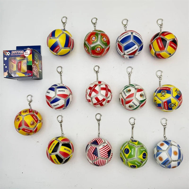USA Mexico Canada All Country Flag Football Keychain Fidget Stress Ball Squishy Decompression Toy Anxiety Relief Fan Souvenir