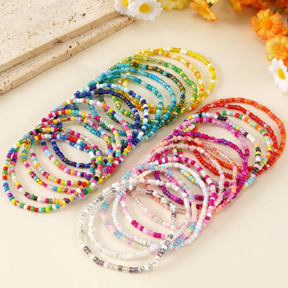 10/15/20/30/40pcs Colorful Rice Beads Bracelet Set For Women Candy Color Summer Vacation Beach Charm Jewelry Gift For Girls