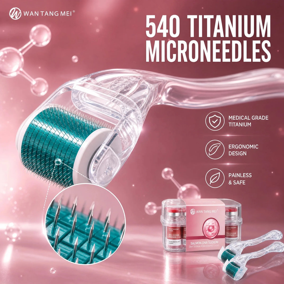 WANTANGMEI Sanwen Salmon DNA Sodium Serum with 0.25mm Micro-Needle Roller for Sensitive Skin: Hydrating and Anti-Aging Serum