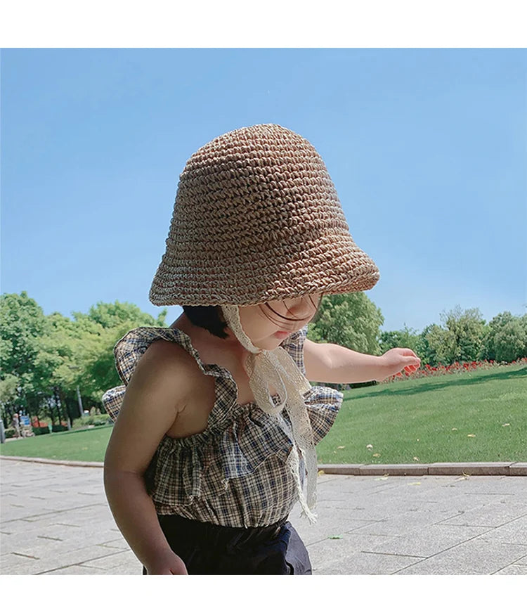 Korean style straw hat for little girls from 1 to 6 years old, sun protection, Korean style